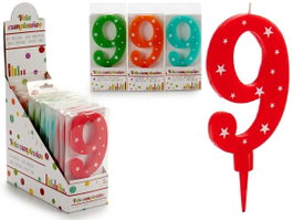 Arte Regal Bougie Anniversaire Chiffre 9 Assortiment Couleurs 1x17x8 cm (Set de 36)