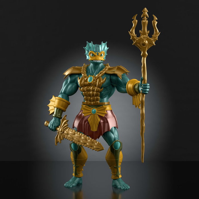 MATTEL Mer-Man - Figurine articulée 14cm - Collection Origins Master of the Universe - +16 points d'articulation, trident et épée inclus