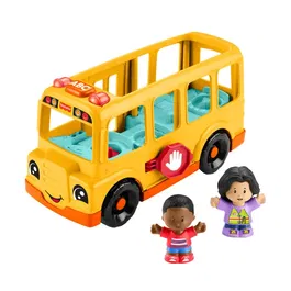 Fisher-Price Little People - Bus Scolaire Musical VTC HYT03 - Véhicule à Pousser Trilingue avec Sons, Lumières et 2 Figurines