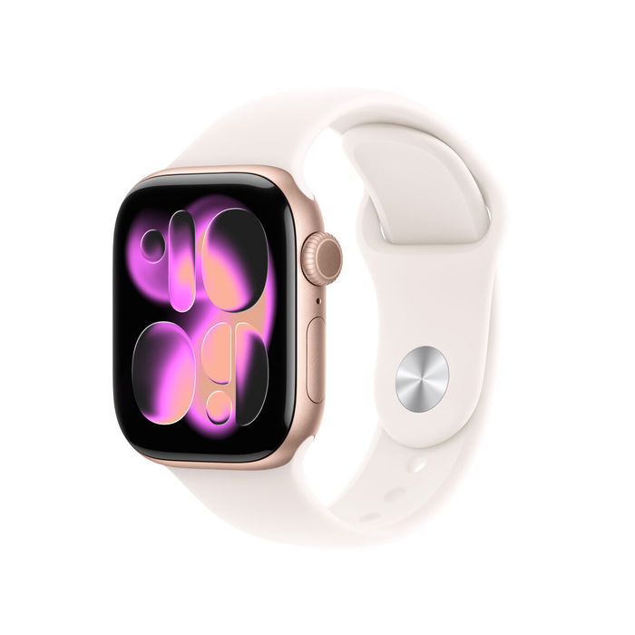 Apple Watch Series 11 GPS 42mm Boîtier en Aluminium Or Rose - Bracelet Sport Band Light Blush S/M