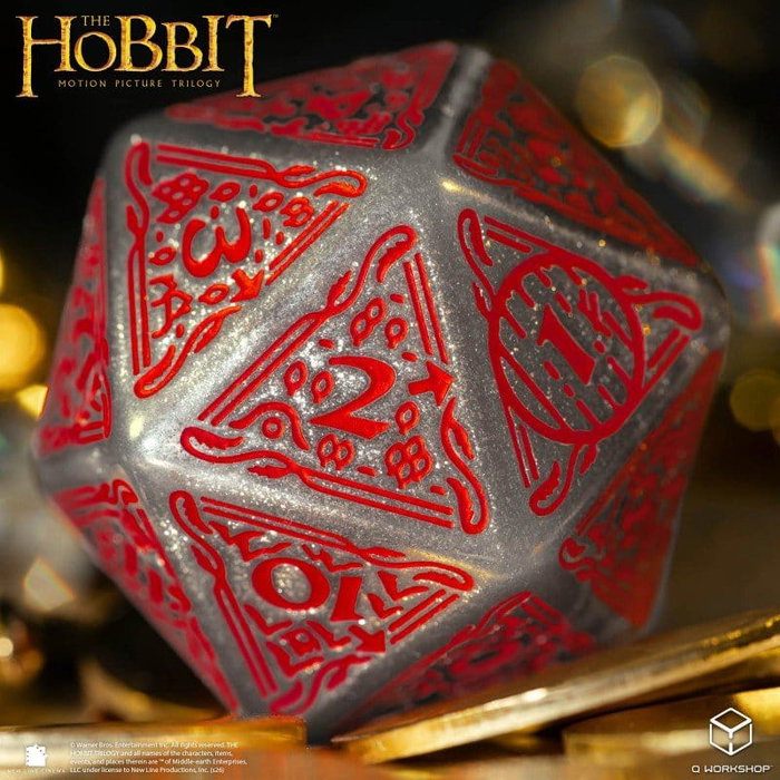 Q Workshop Le Hobbit Spindown jumbo dé Lunaris TCG D20 Gris scintillant