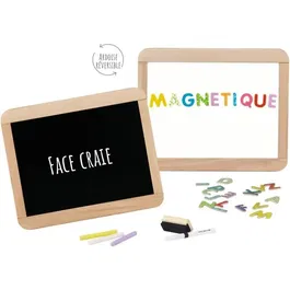 Jeujura - Ardoise d'écolier double face en bois 37x31 cm, magnétique pour feutre effaçable et craie, jeu d'apprentissage pour enfant à partir de 3 ans