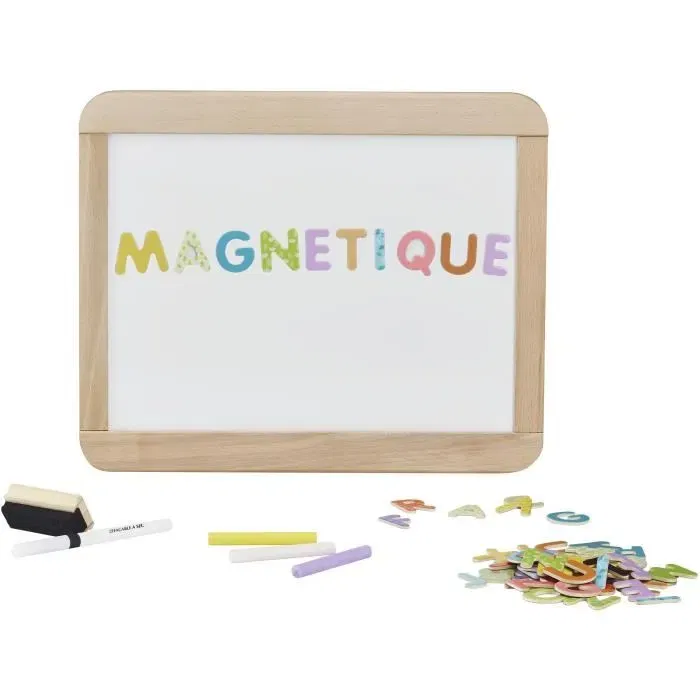 Jeujura - Ardoise d'écolier double face en bois 37x31 cm, magnétique pour feutre effaçable et craie, jeu d'apprentissage pour enfant à partir de 3 ans