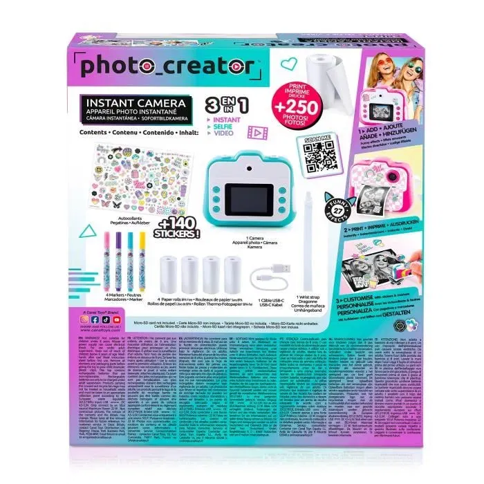 Canal Toys Creator Appareil Photo Instantané Imprimant CLK 055 - Rose avec Feutres et Stickers pour Personnalisation - Imprime plus de 250 Photos, 4 Couleurs à Collectionner