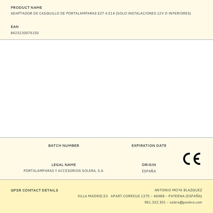 Adaptateur de culot E27 vers E14 (installations 12V ou inférieures) reconducteur Adaptateur de culot E27 vers E14 (installations 12V ou inférieures) reconducteur