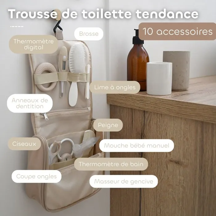 Beaba Trousse de toilette - 10 accessoires - Terre d'argile