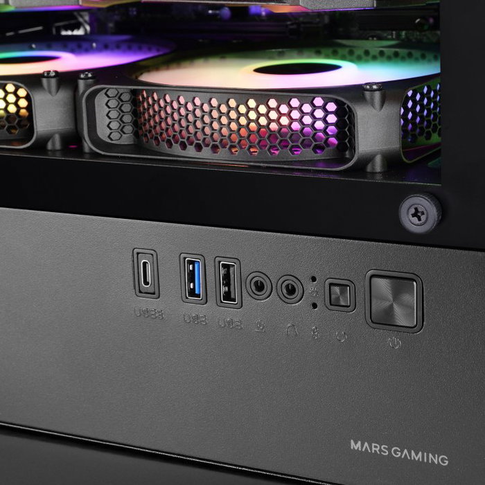 Mars Gaming MC-VECTOR Boîtier MicroATX Ordinateur, Mesh, 4 Ventilateurs ARGB 120mm, USB-C, Vitre Trempée