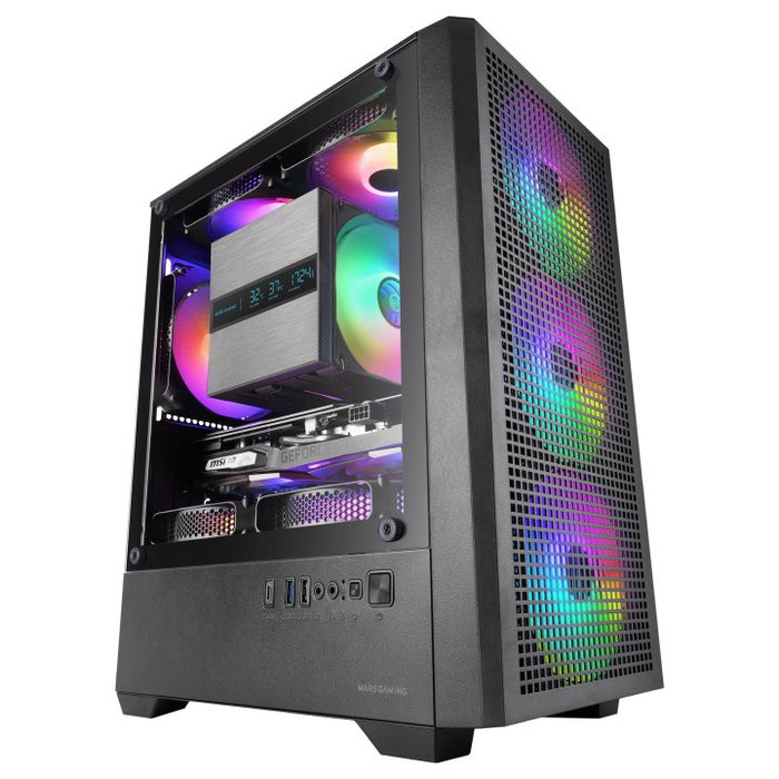 Mars Gaming MC-VECTOR Boîtier MicroATX Ordinateur, Mesh, 4 Ventilateurs ARGB 120mm, USB-C, Vitre Trempée