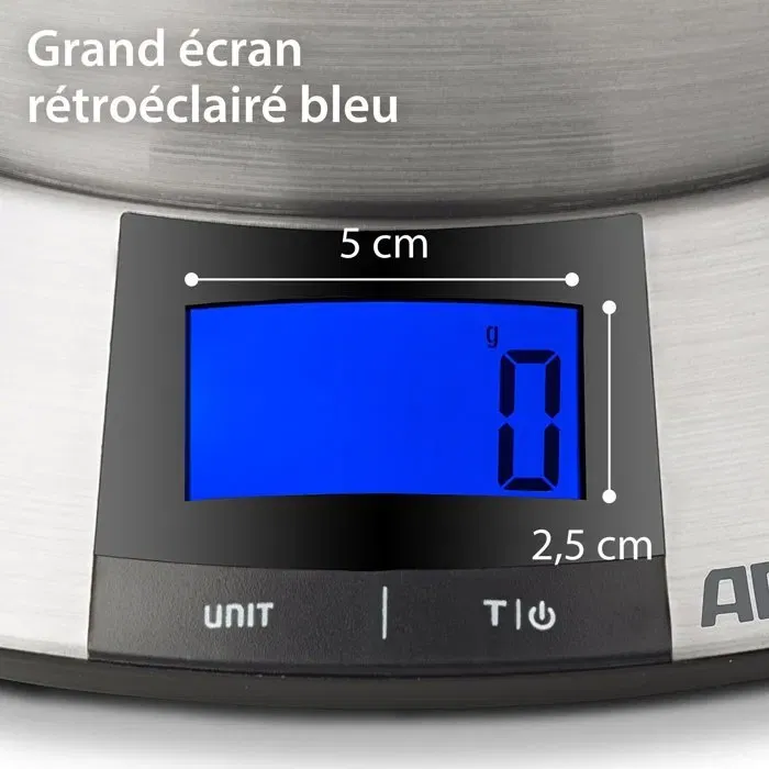 ADE Balance de cuisine digitale Hanna, 5 kg / 2.25 L, bol inclus, fonction tare, dimensions 23 x 16.5 cm, acier inoxydable, piles AAA incluses ADE Balance de cuisine digitale Hanna, 5 kg / 2.25 L, bol inclus, fonction tare, dimensions 23 x 16.5 cm, acier inoxydable, piles AAA incluses