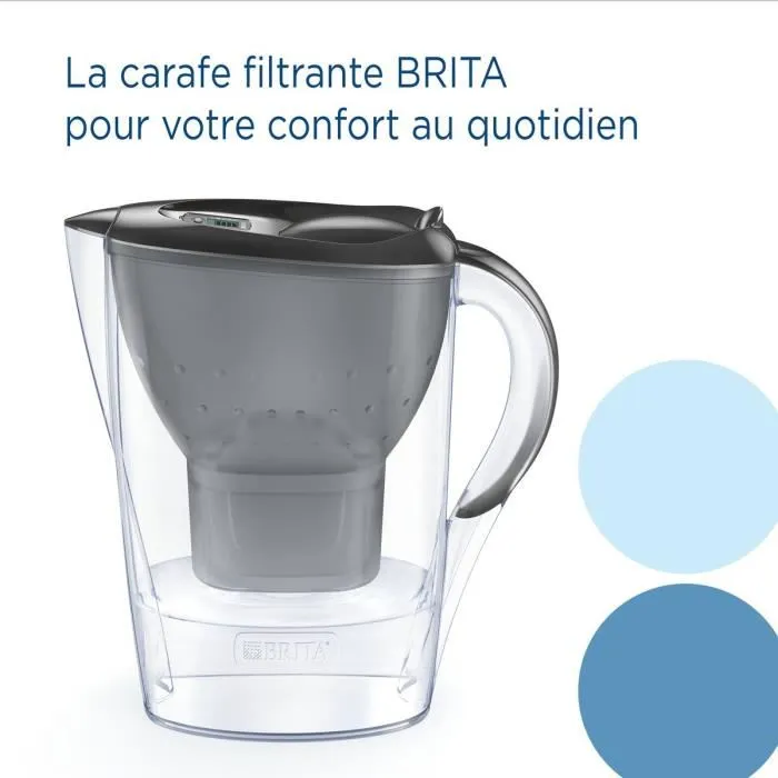 BRITA Carafe filtrante Marella Graphite - 2,4L (1,4L filtrée) - Réduit chlore, calcaire, métaux - 1 Cartouche Maxtra Pro incluse
