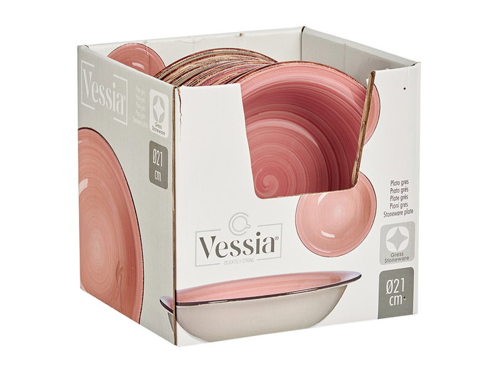 Vessia Assiette Creuse Grès Rose avec Bord 20,5x5,5x20,5 cm Céramique Lave-vaisselle (Set de 24)