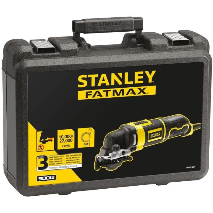 STANLEY FATMAX Outil oscillatoire multifonction FME650K-QS, 300W, pour découpe, ponçage, grattage, avec 20 accessoires