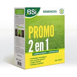 BSI - Semences à gazon pour aménagement ou réparation rapide avec enrobage protecteur - Couvre 90-150 m² - 3 kg