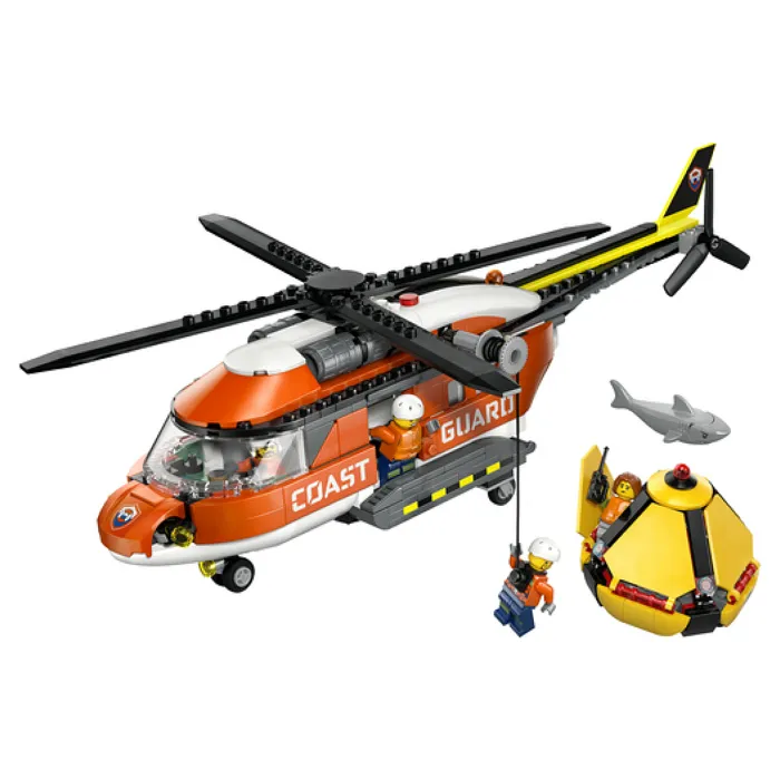 LEGO City 60503 L'Hélicoptère des Garde-Côtes - Jeu de Construction avec 4 Minifigurines et Requin - Idée Cadeau 7 ans et Plus