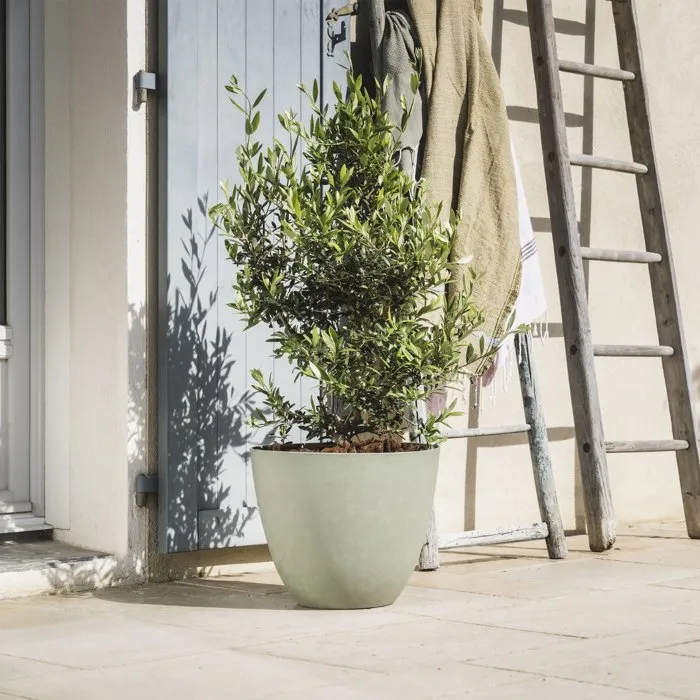 Pot de fleurs rond EDA Element Ø 50 cm (48.8 x 38.4 cm), 47.8 L, système de drainage, intérieur/extérieur, finition kaki grainée, résistant gel/UV, Origine France Garantie