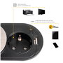 Emuca Multiconnecteur Vertikal Flat 60, 1 prise Schuko, 1 USB Type A, 1 USB Type C, Acier inoxydable