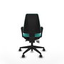 Chaise Elche Asynchrone Cuir écologique Turquoise Base pyramidale noire Accoudoirs fixes Sans appui-tête Roulettes 65mm nylon