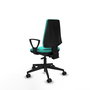 Chaise Elche Asynchrone Cuir écologique Turquoise Base pyramidale noire Accoudoirs fixes Sans appui-tête Roulettes 65mm nylon