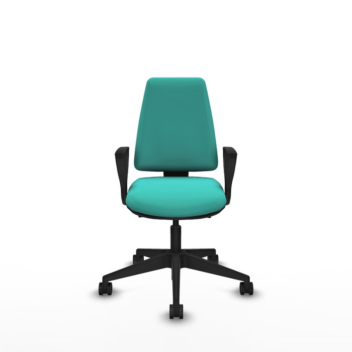 Chaise Elche Asynchrone Cuir écologique Turquoise Base pyramidale noire Accoudoirs fixes Sans appui-tête Roulettes 65mm nylon Chaise Elche Asynchrone Cuir écologique Turquoise Base pyramidale noire Accoudoirs fixes Sans appui-tête Roulettes 65mm nylon