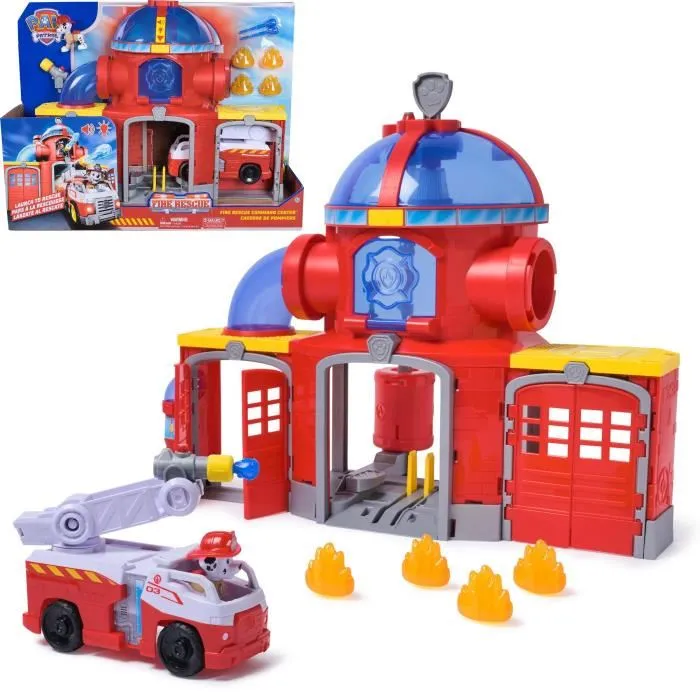 Spinmaster Pat'Patrouille Fire Rescue - Caserne de pompiers avec véhicule et figurine Marcus - Sons et lumières - Jouet interactif pour enfants à partir de 3 ans