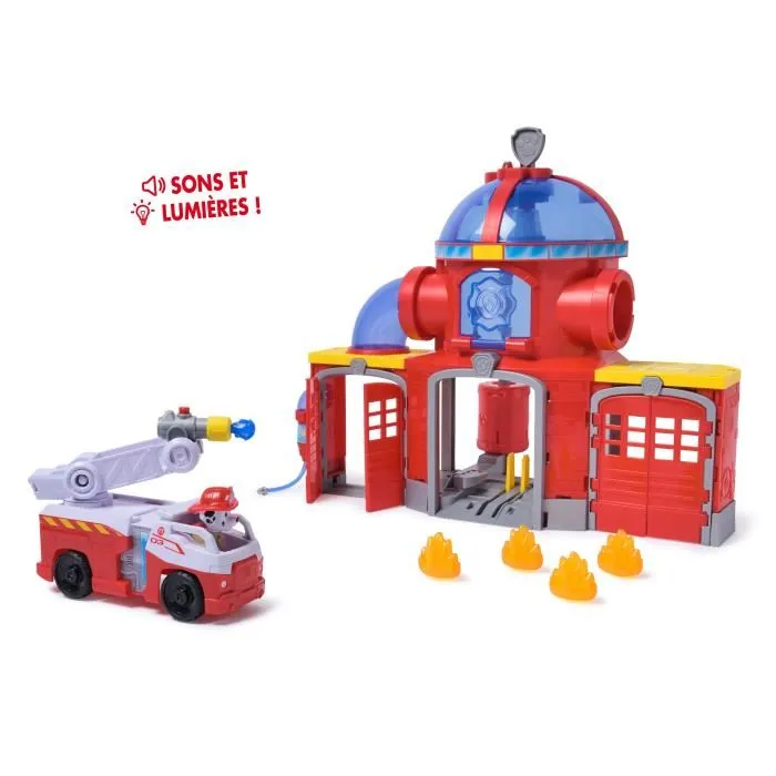 Spinmaster Pat'Patrouille Fire Rescue - Caserne de pompiers avec véhicule et figurine Marcus - Sons et lumières - Jouet interactif pour enfants à partir de 3 ans