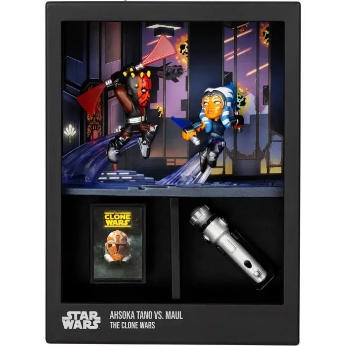 Fandrop Figurine STAR WARS Darth Maul vs Ahsoka - Vitrine de collection 18 cm avec scène culte et mini affiche