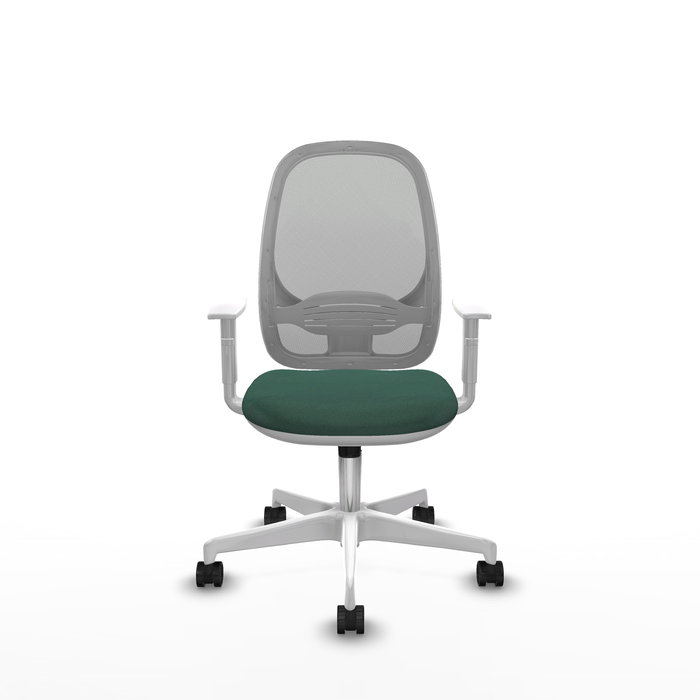 Chaise Cilanco Synchro 3 positions tissu Vert foncé Maille Gris Structure polyamide blanc Accoudoirs blancs Sans appui-tête Roulettes 65mm nylon