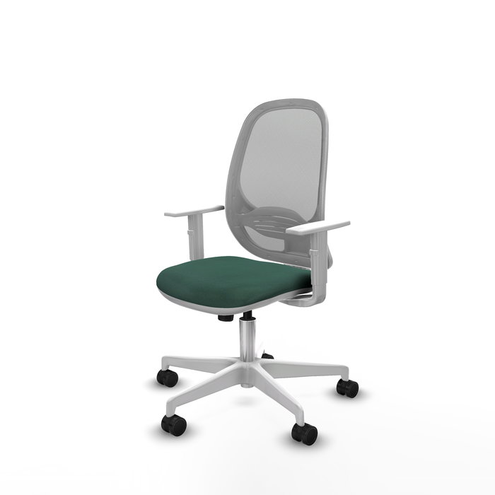 Chaise Cilanco Synchro 3 positions tissu Vert foncé Maille Gris Structure polyamide blanc Accoudoirs blancs Sans appui-tête Roulettes 65mm nylon