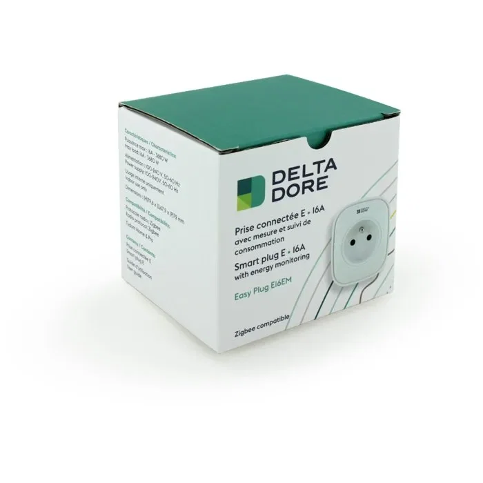 Delta Dore Prise Connectée Easy Plug E16EM 16A Blanc avec Mesure Consommation et Répéteur Zigbee