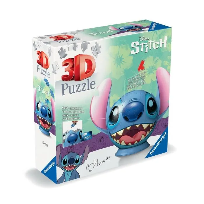Ravensburger 11574 - Puzzle 3D Ball Disney Stitch - 72 pièces numérotées et rondes pour une construction stable sans colle - Pour les enfants dès 6 ans