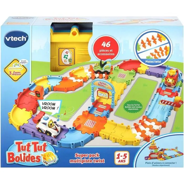 VTech Tut Tut Bolides Super Pack Multipistes Twist - Circuit modulable avec plus de 30 pièces pour enfant 1 à 5 ans - Version française