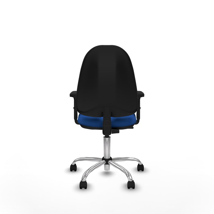 Chaise Algarra Contact permament de base Cuir écologique Bleu Structure chromée Accoudoir 2D Sans appui-tête Roulettes en nylon 50 mm