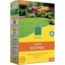 BHS - Gazon Rustique 1kg - Semence pelouse resistant froid - Avec engrais UAB pour semer et nourrir - Pour tous terrains et climats