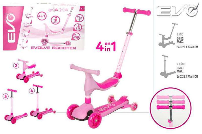 Colorbaby Trottinette Scooter Ride On 4 En 1 Rose