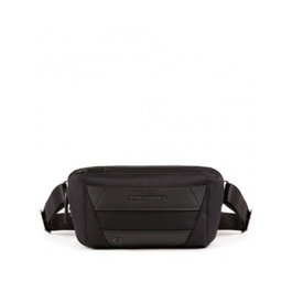 Piquadro Trakai - Sac banane en cuir noir pour homme, 27 x 14.5 x 7.5 cm - Italie