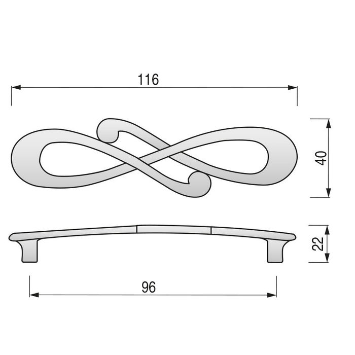 Giusti Tirant Otto Zamak Finition Argent Vieilli Distance 96 mm