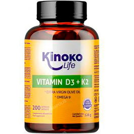 KINOKO LIFE Vitamine D3-K2 avec Omega 9, 200 capsules