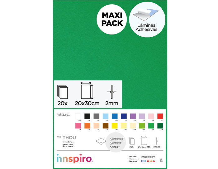 Innspiro Goma EVA verte autocollante 20x30cm x 2mm, 20 unités Innspiro Goma EVA verte autocollante 20x30cm x 2mm, 20 unités