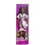 Barbie HYT95 - Poupée Barbie Fashionistas, robe argentée pailletée avec bottines blanches et chapeau de cowboy