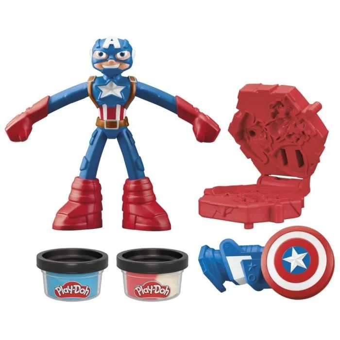 Play-Doh Captain America - Coffret Bouclier Tamponneur avec Figurine Flexible, Accessoires et Pâte à Modeler, dès 4 ans, Marvel
