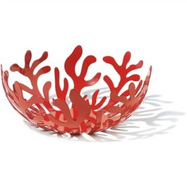 Alessi ESI01/21 R - Corbeille à fruits Méditerranée en acier et résine rouge - Design corail, diamètre 21 cm