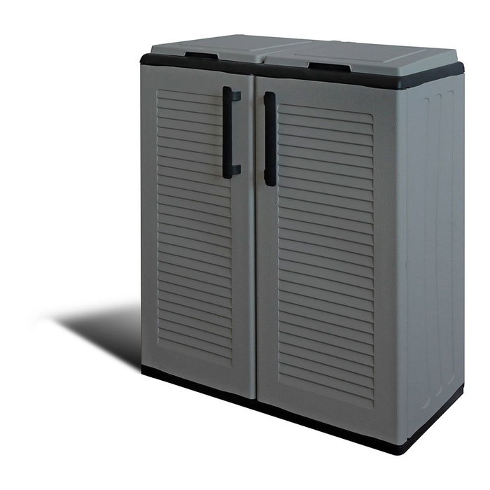 Art Plast Armoire basse de recyclage sélectif, 2 couvercles, gris foncé, 68 x 37 x 84 cm Art Plast Armoire basse de recyclage sélectif, 2 couvercles, gris foncé, 68 x 37 x 84 cm