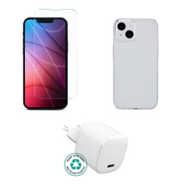 eSTUFF Kit pour iPhone 15 avec chargeur, coque et verre de protection