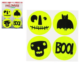 atosa Set d'autocollants néon Halloween - Crâne, chauve-souris et visage squelettique