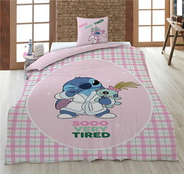 DISNEY Housse de couette Stitch 140x200 cm avec housse d'oreiller 65x65 cm en coton polyester 50/50 pour lit 90 cm