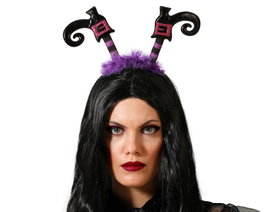 atosa Serre-tête de Sorcière Noire avec Détails Violets et Cheveux Mauves