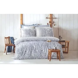 Parure de lit King, 1 housse de couette 240 x 220 cm et 2 taies d'oreiller 60 x 60 cm, en 100% coton renforcé 140 fils, bleu - Lit confortable et élégant