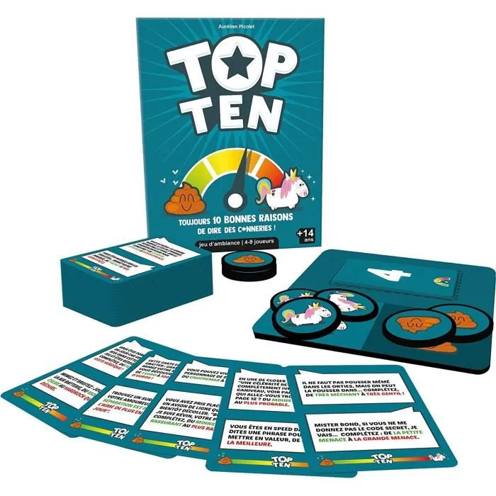 Asmodee Top Ten - Jeu de société en français avec 500 thèmes délirants pour animations de groupe et soirées