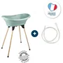 Thermobaby Vasco - Kit baignoire bébé complet avec pied en bois pliable et tuyau de vidange - Vert Sauge