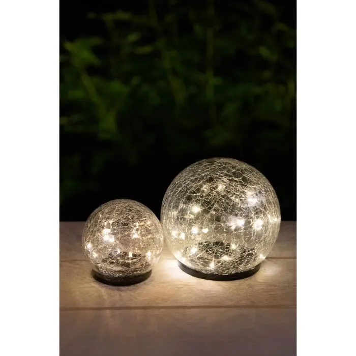 Galix Sphere Solaire GALIX - Luminaire Extérieur avec Effet Verre Brisé - Ø 10 cm - 15 LED Blanches - Éclairage Jardin et Terrasse